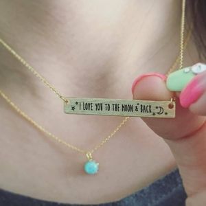 I Love You To The Moon Bar Necklace - Gold